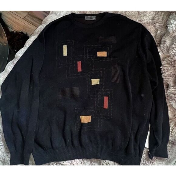 ST CROIX GRADUATED BOXES CREW NECK SWEATER, Geometric, XL, Black,squares,preppy - Picture 2 of 11